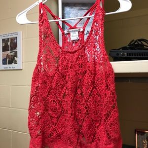 coral knit cropped shirt